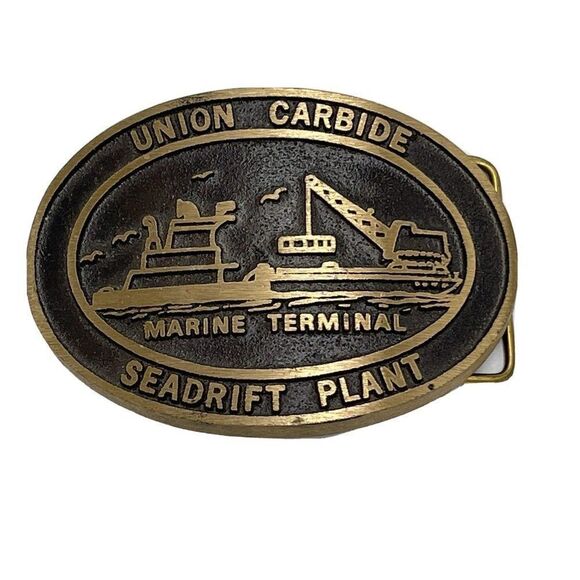 Vintage Union‎ Carbide Seadrift Plant Marine terminal Belt Buckle 1 of 50 - Picture 1 of 4